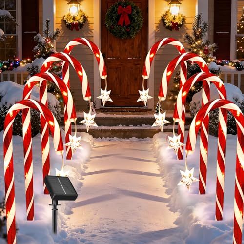 10 Pcs Solar Candy Cane Lights with 100 Led Lights F51485