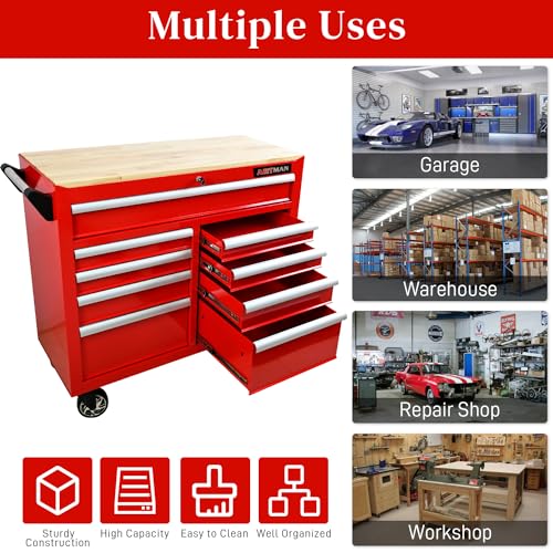 Black 9-Drawer Rolling Tool Chest with Wood Top Q91470
