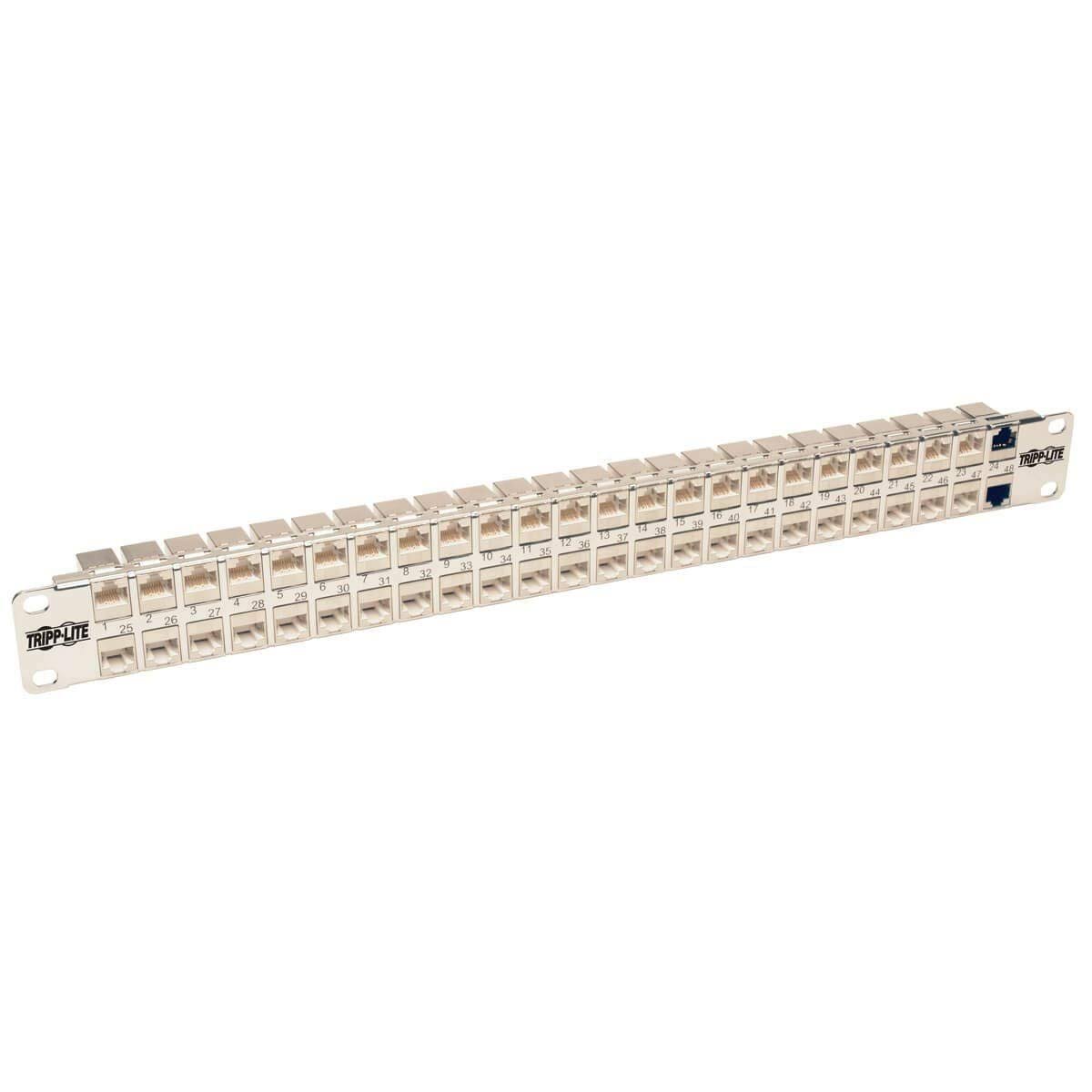 24-Port Cat6a Patch Panel Feedthrough Rackmount RJ45 Ethernet 1U X1156