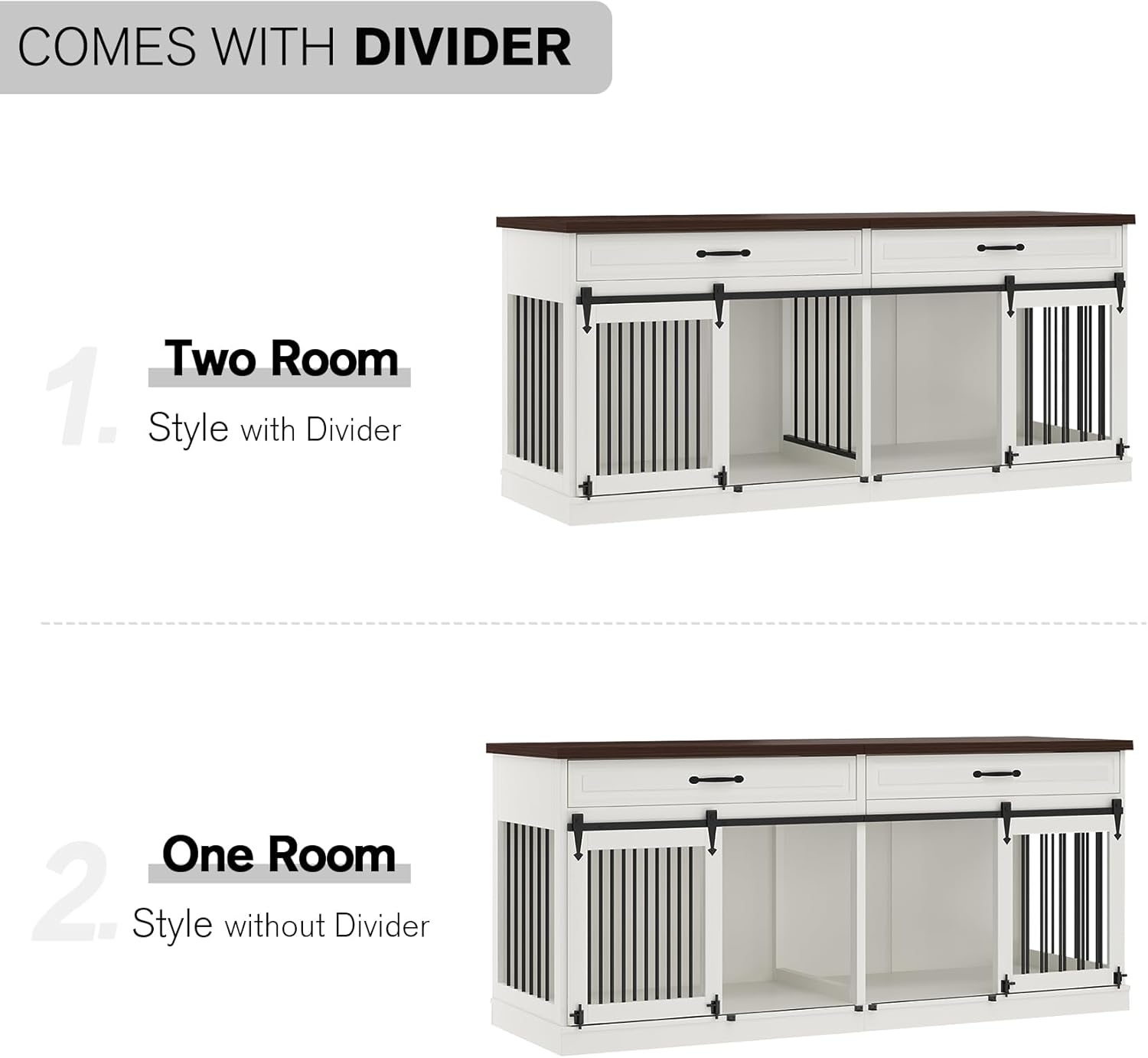 White Wooden Dog Kennel with Sliding Barn Doors and 2 Drawer M679762
