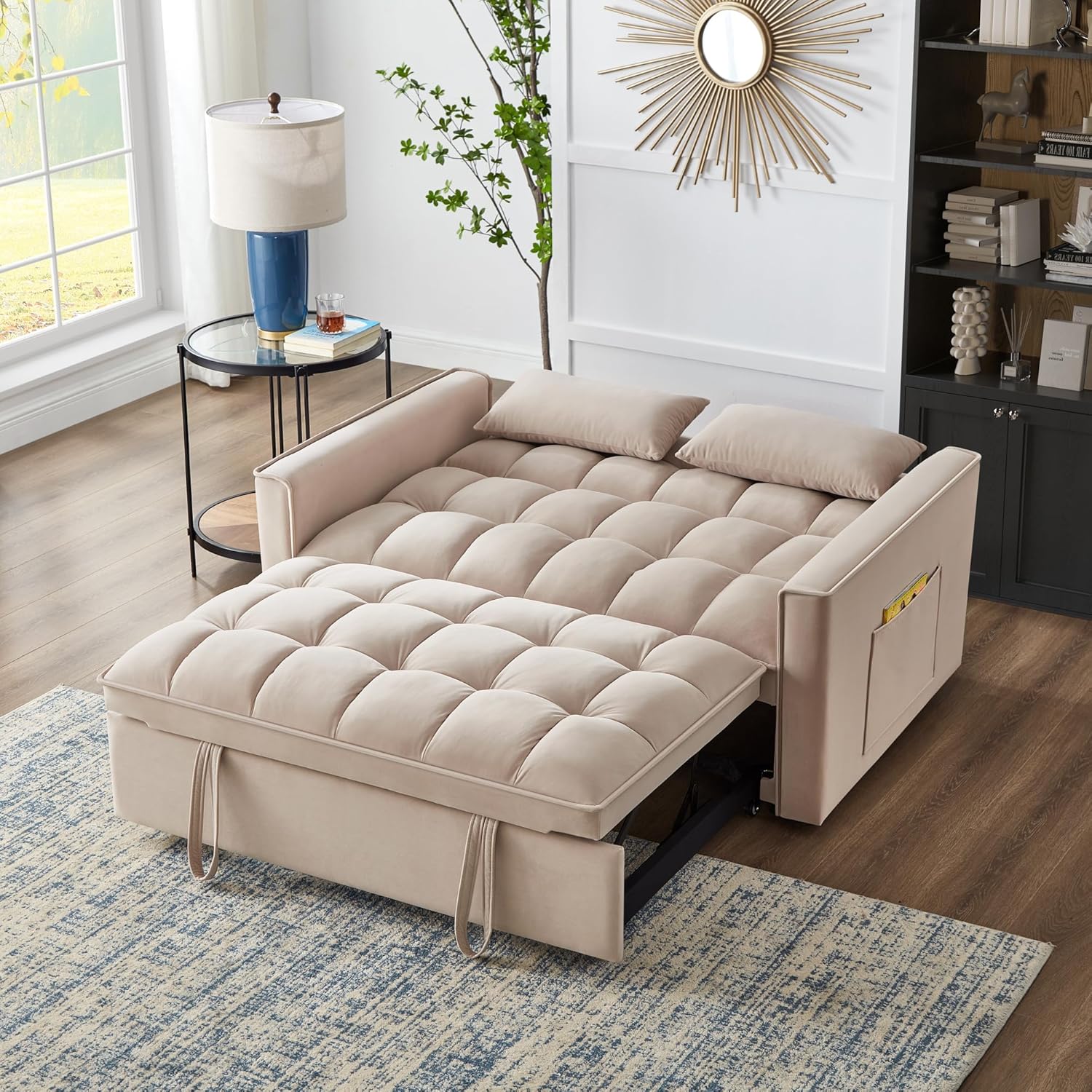 3 in 1 Multi-Functional Futon Loveseat Pull Out Couch Bed with Adjustable Backrest and Pillows L621469