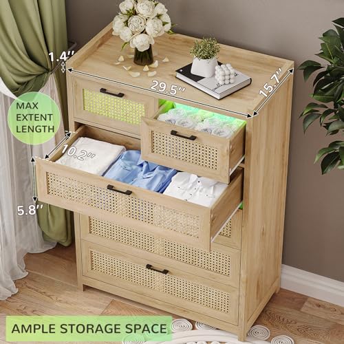Rattan 6 Drawer Dresser with LED Lights A2436