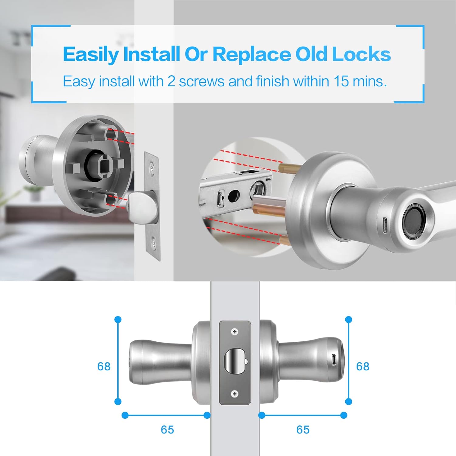 Silver Smart Door Lock with Fingerprint D72018