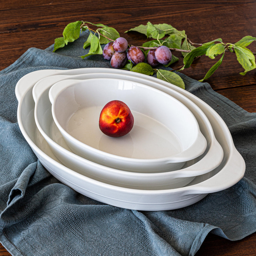 Set of 3 White Porcelain Oval Bakers B211