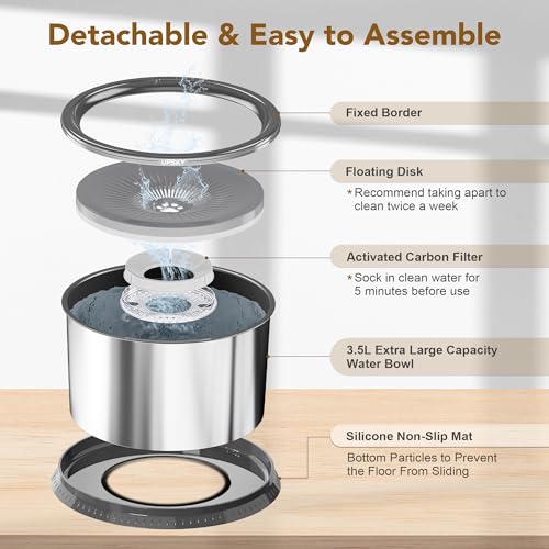 6.5L Stainless Steel No Spill Dog Water Bowl with Anti-Slip Mat P774399