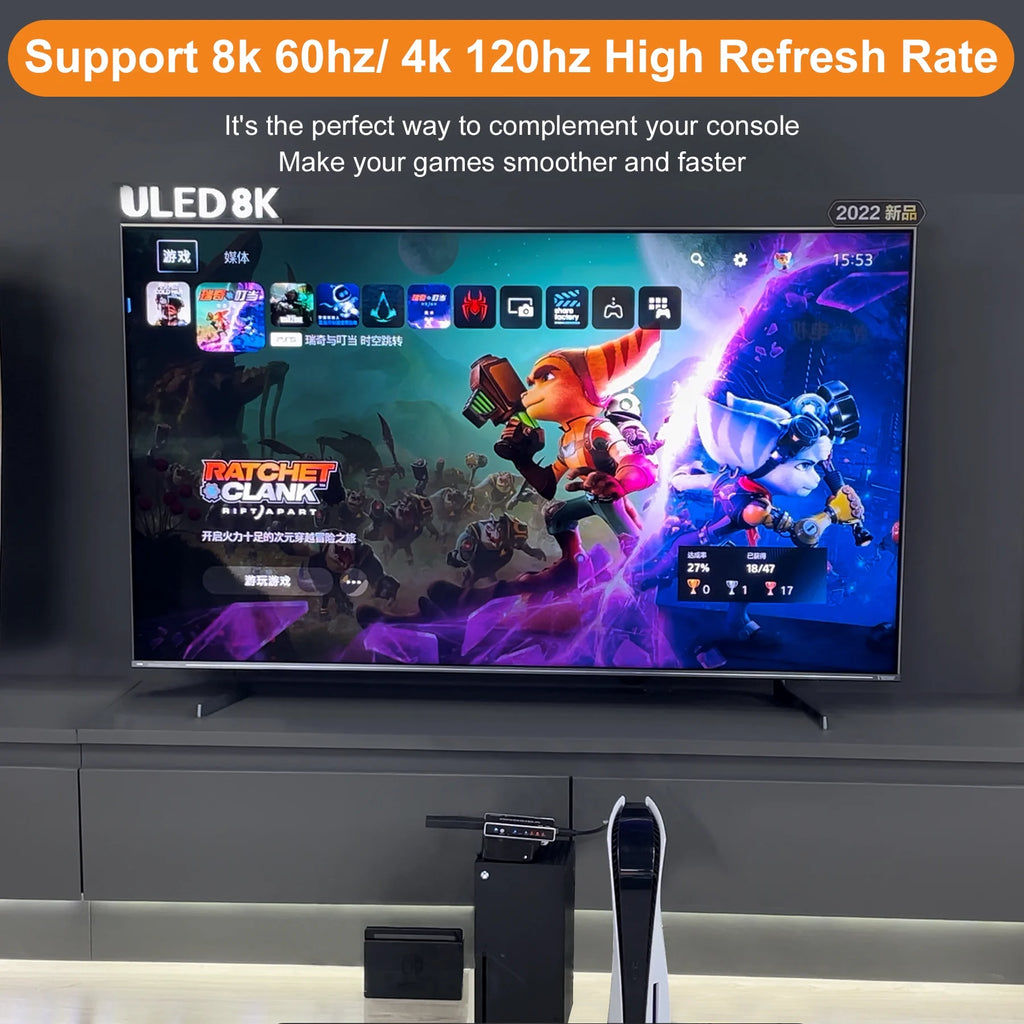 HDMI 2.1 Switch 8k 3in 1 out HDMI Splitter with IR Remote D498585