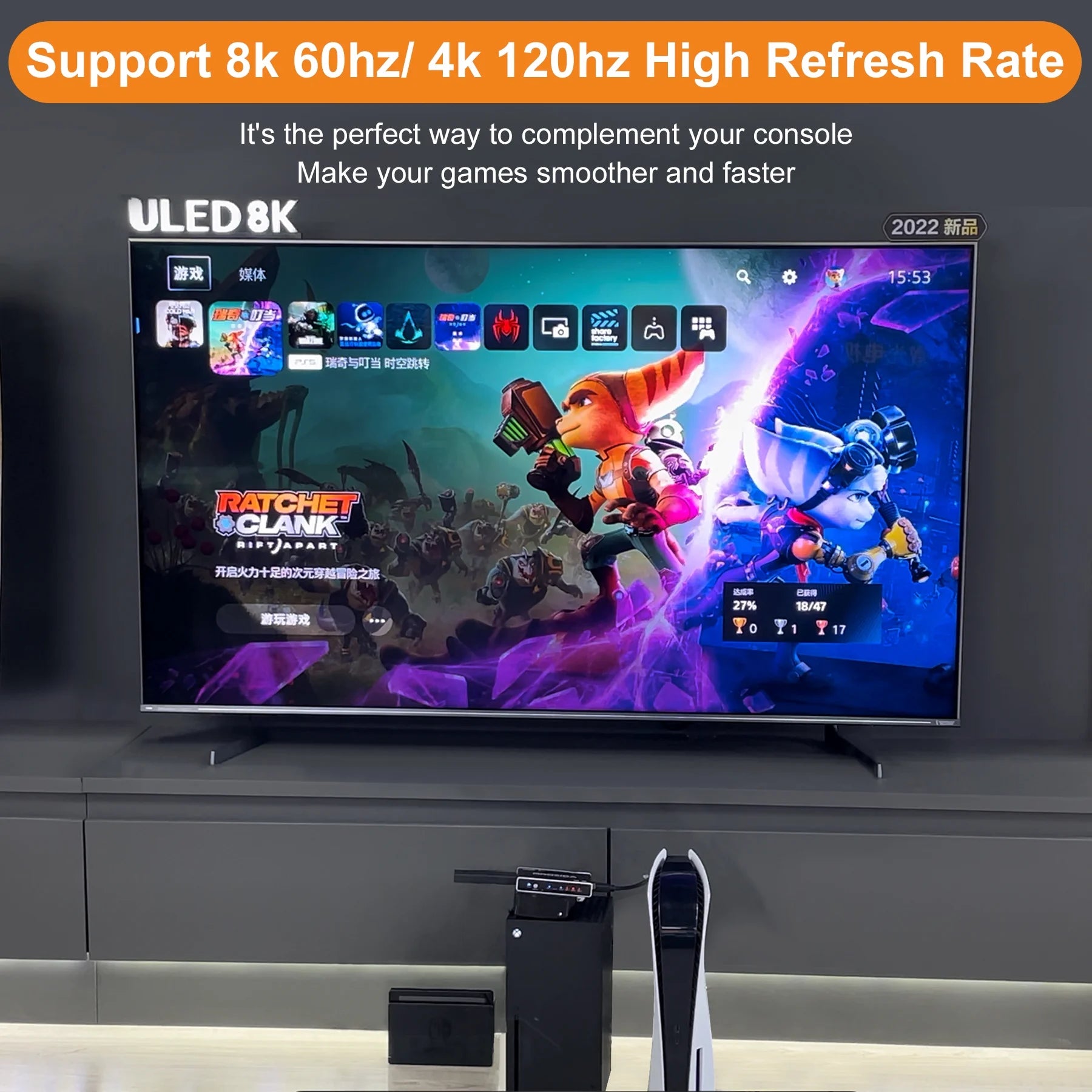 HDMI 2.1 Switch 8k 3in 1 out HDMI Splitter with IR Remote D498585