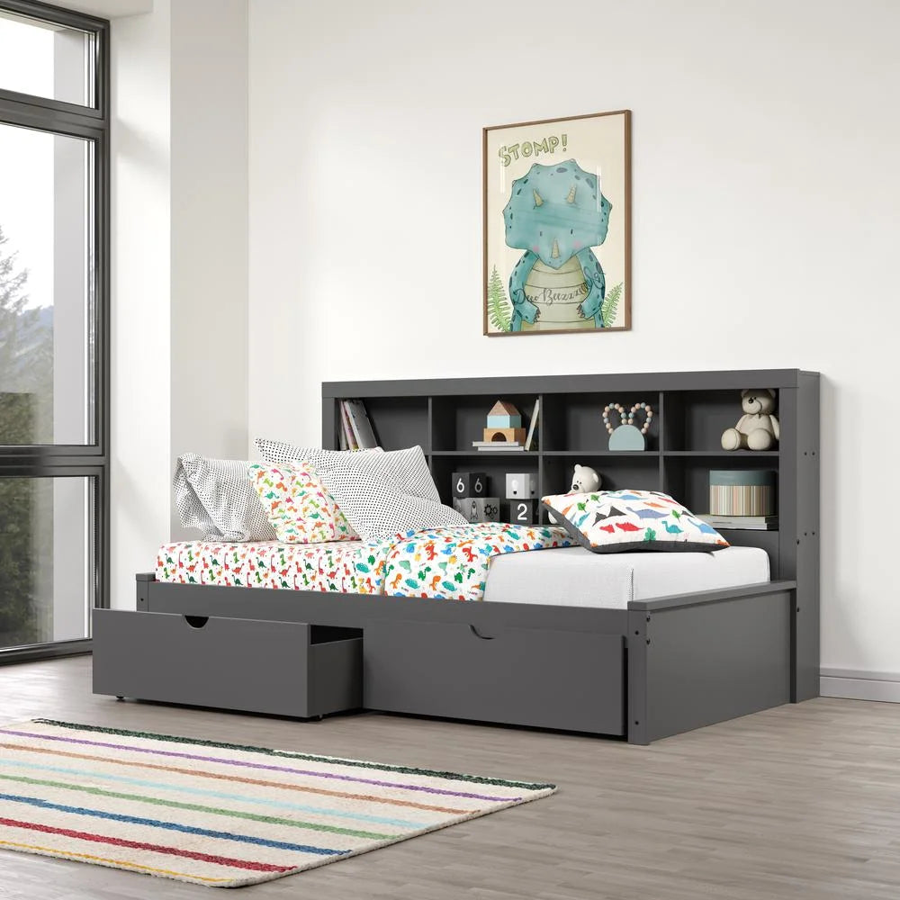 Dark Grey Twin Bookcase Day Bed E559677