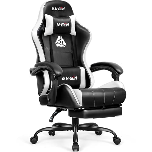 Black PU Leather High Back Ergonomic Video Gaming Chair with Footrest A404