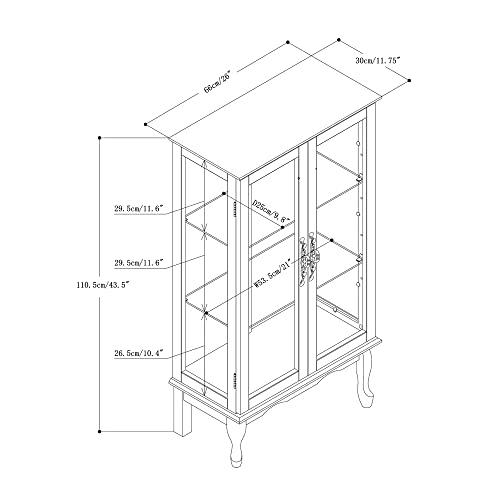 Walnut Wooden Curio Display Cabinet with 3-Tier Adjustable Shelves Tempered Glass N17567