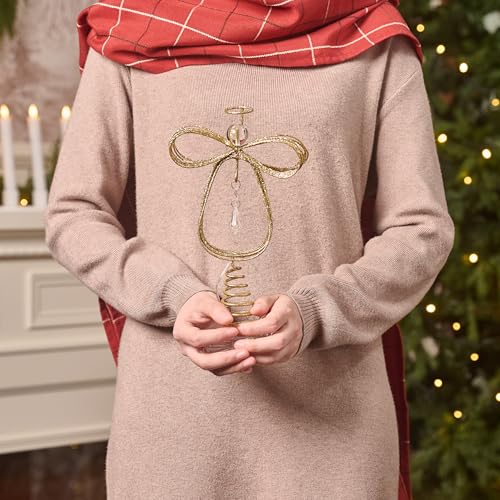 10 Inch Pre-Lit Gold Metal Angel Tree Topper B10153