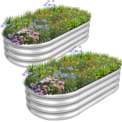 Silver 4x2x1ft Metal Raised Garden Bed 2pack E23916