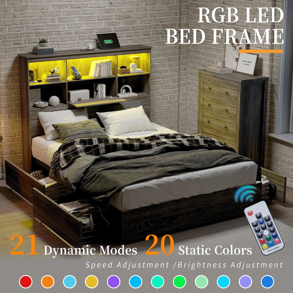 Queen Size Wooden Bed Frame with 4 Drawers T9281