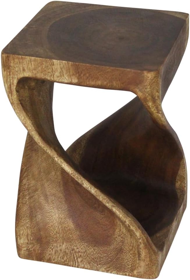Wood Twist End Table 12 X 12 X 18 in High Walnut Oil I60823
