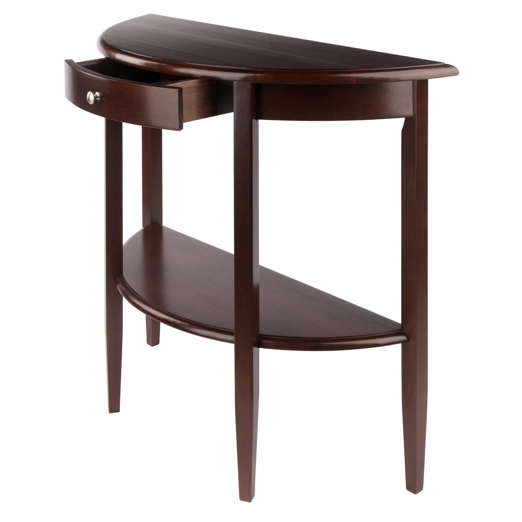 Walnut Half Moon Console Table with Drawer and Shelf N461174