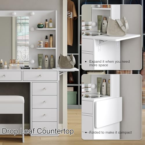White 11 Drawer Vanity Desk with Lighted Mirror W1800
