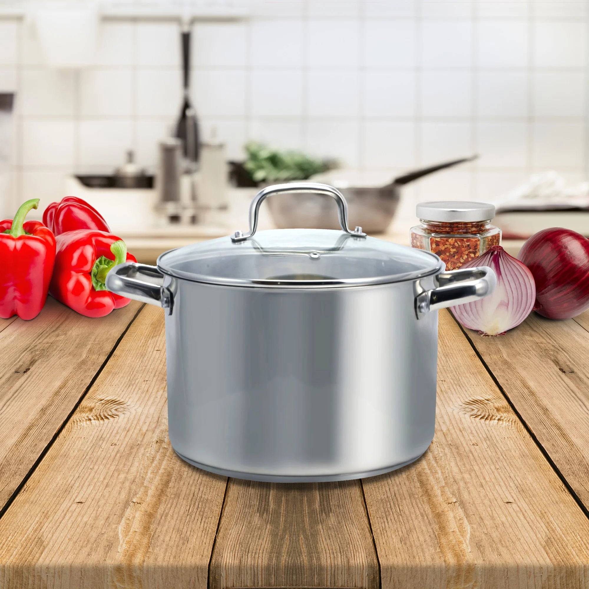 8 Quart Stock Pot with Tempered Glass Lid B520