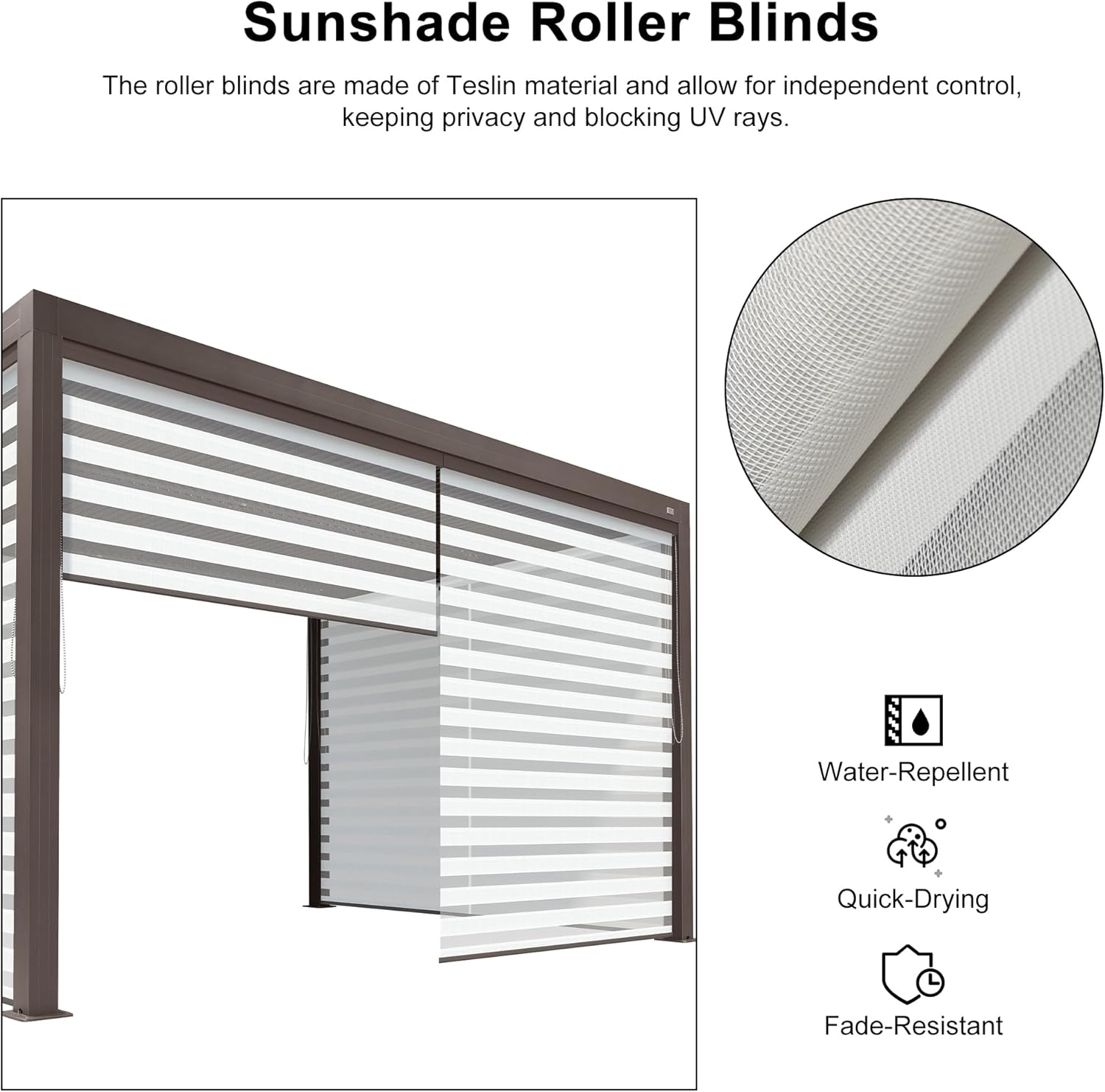 11' × 13' Louvered Aluminum Pergola with Roller Blinds Y6486
