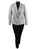 Women's Petite Contrast-Jacket Pantsuit (4P, Ivory/Black) A1351