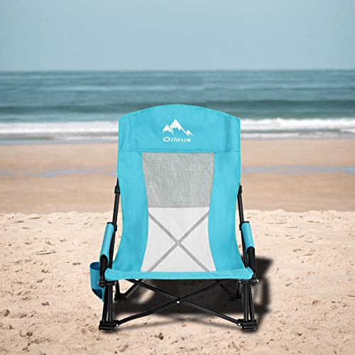 Folding Beach Chair, High Back Low Seat Lightweight Chairs, Full Mesh Back, 2 Pcs N104