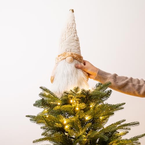 16.5 White and Gold Fabric Lighted Christmas Tree Topper with LED Lights H8914