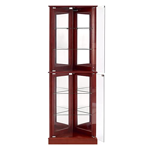 72" Tall Corner 6-Shelf Curio Cabinet with Tempered Glass Doors and Adjustable Storage Shelves (Cherry) N7638
