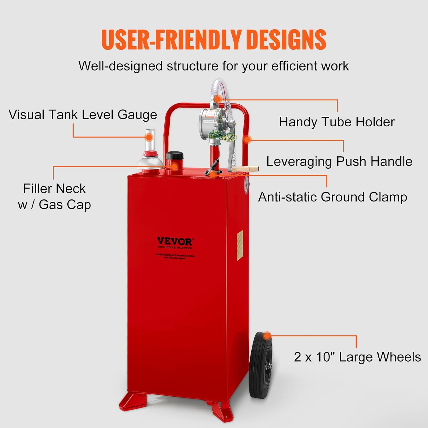 30 Gallon Portable Gas Caddy Fuel Storage Tank with 2 Wheels & Manual Transfer Pump Q13390