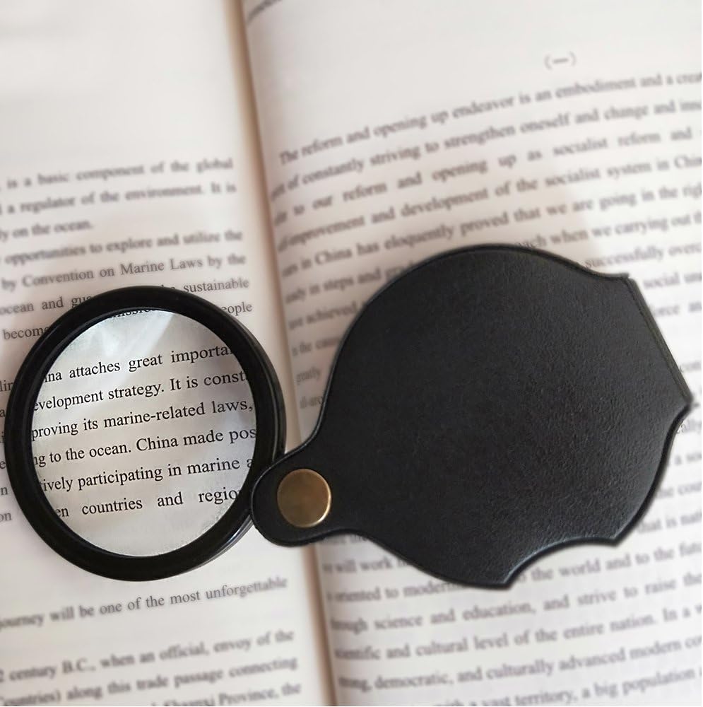 Mini Pocket Magnifying Glass Folding Loupe with Leather Pouch (Black) 60mm Q2134