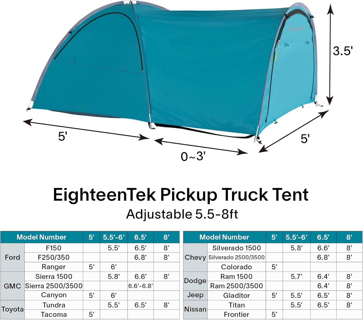 Truck Bed Tent - Waterproof Double Layer Pop Up Tent for 5.5-8 Ft Pickup Truck Bed Q48293