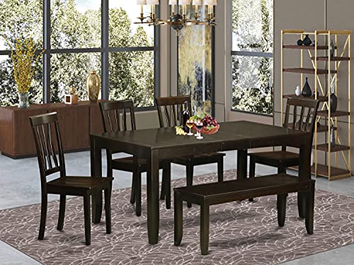 5 Piece Rectangle Wooden Table with Butterfly Leaf and 4 Linen Fabric Dining Chairs L9870