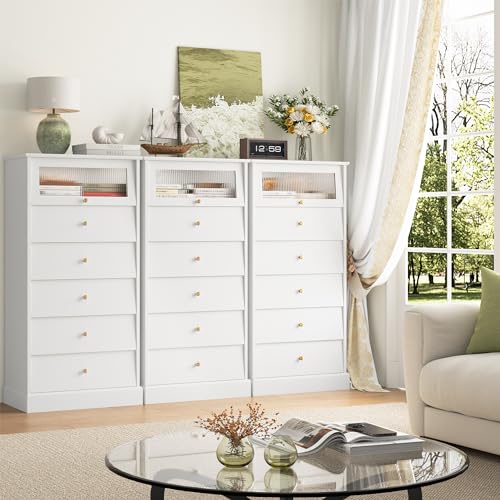 6 Drawer Black Dresser with Glass Drawer H220994
