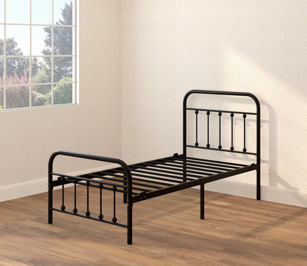 Twin Metal Bed Frame with Headboard and Footboard Black S33692
