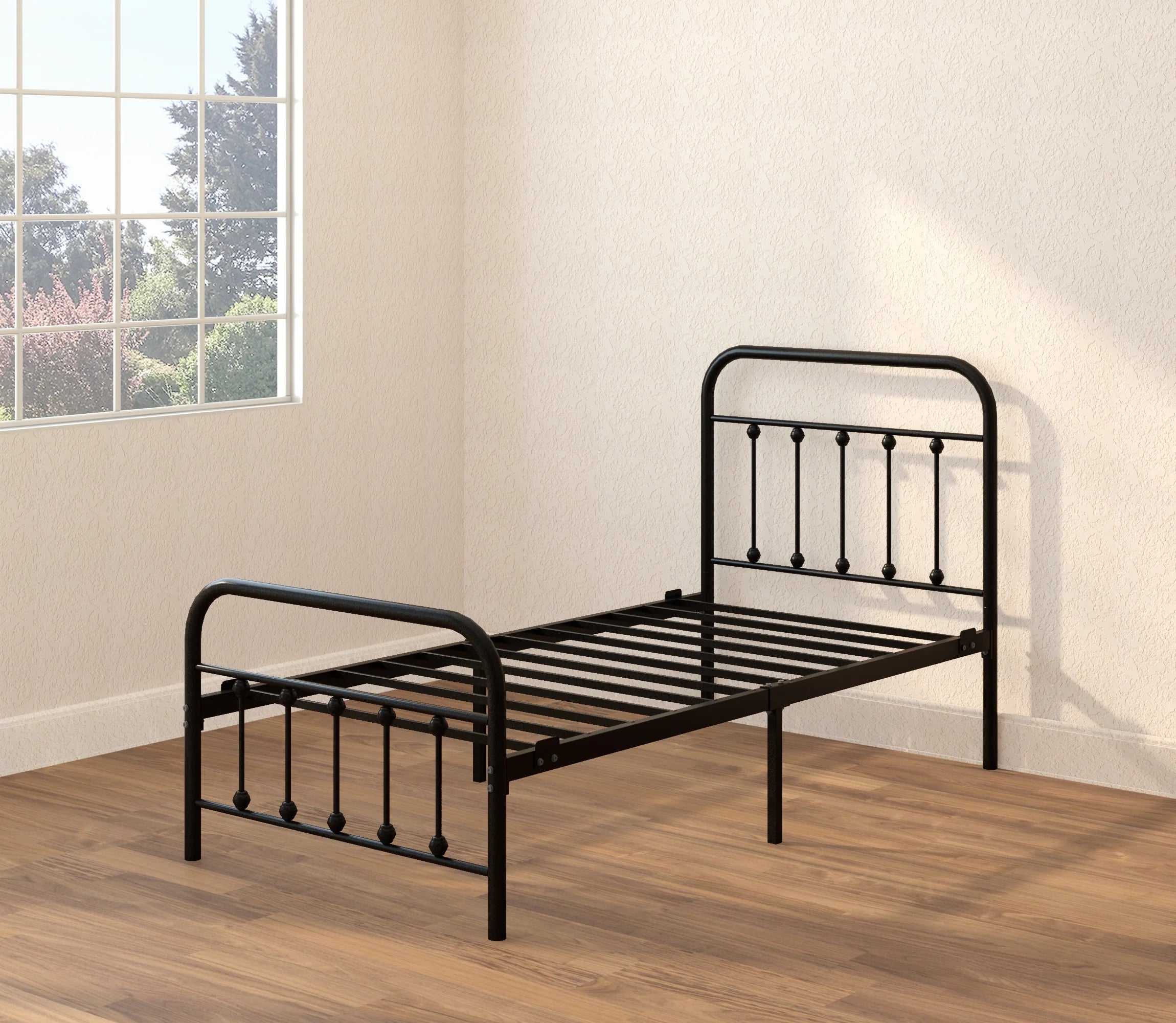 Twin Metal Bed Frame with Headboard and Footboard Black S33692