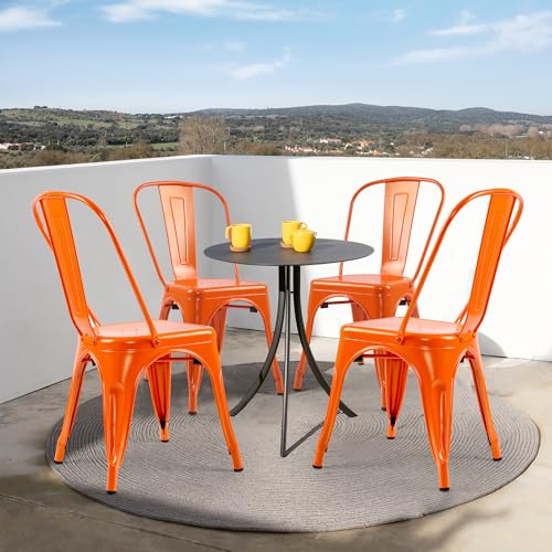 Orange Metal Stackable Side Chairs Set of 4 Z20622