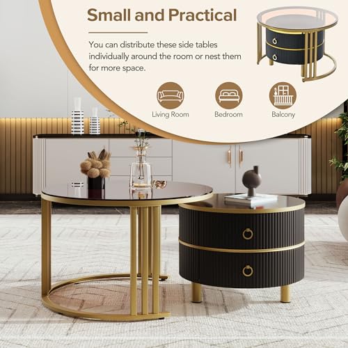 Golden Black Round Glass Coffee Table M83193