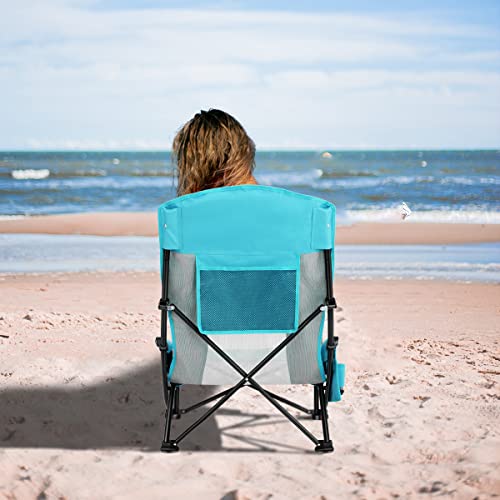Folding Beach Chair, High Back Low Seat Lightweight Chairs, Full Mesh Back, 2 Pcs N104