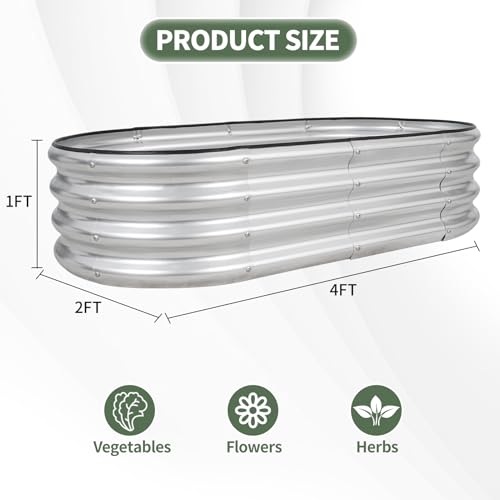 Silver 4x2x1ft Metal Raised Garden Bed 2pack E23916