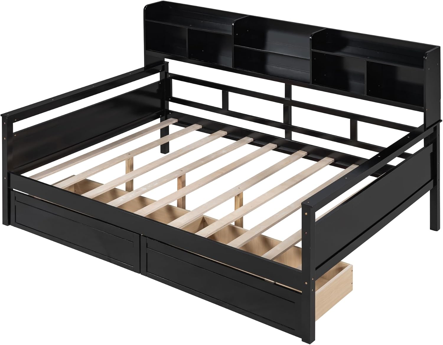 Espresso Full Size Wood Daybed with 2 Storage Drawers L8018