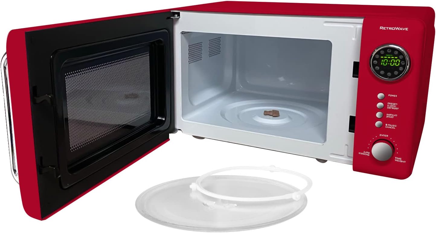 Retro Compact Countertop Microwave Oven - 0.7 Cu. Ft. - 700-Watts and Retro Stainless Steel Electric Tea And Water Kettle, 1.7 Liters N800