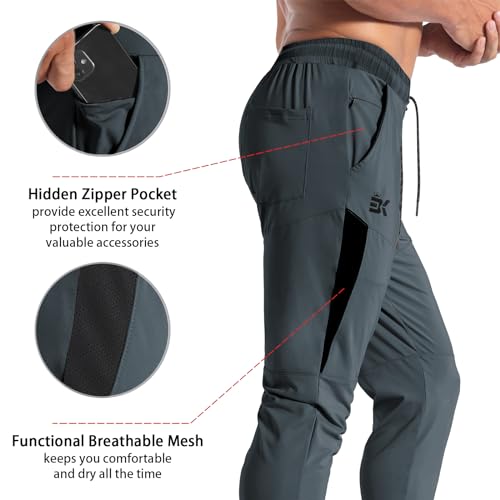 Mens Tapered Gym Joggers Lightweight Quick Dry Athletic Running Pants with Pockets E150