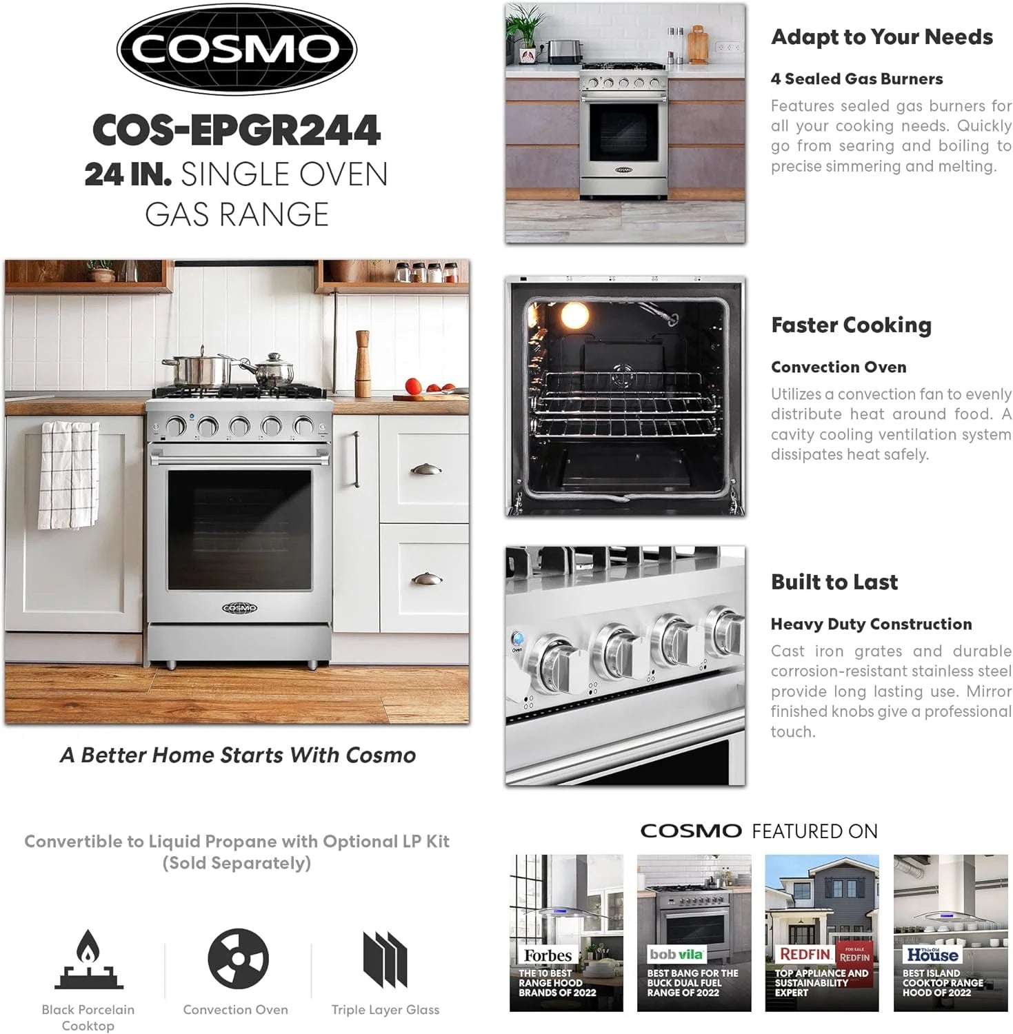 24 in. Freestanding Gas Range with 3.73 cu. ft. Capacity Oven in Stainless Steel G240