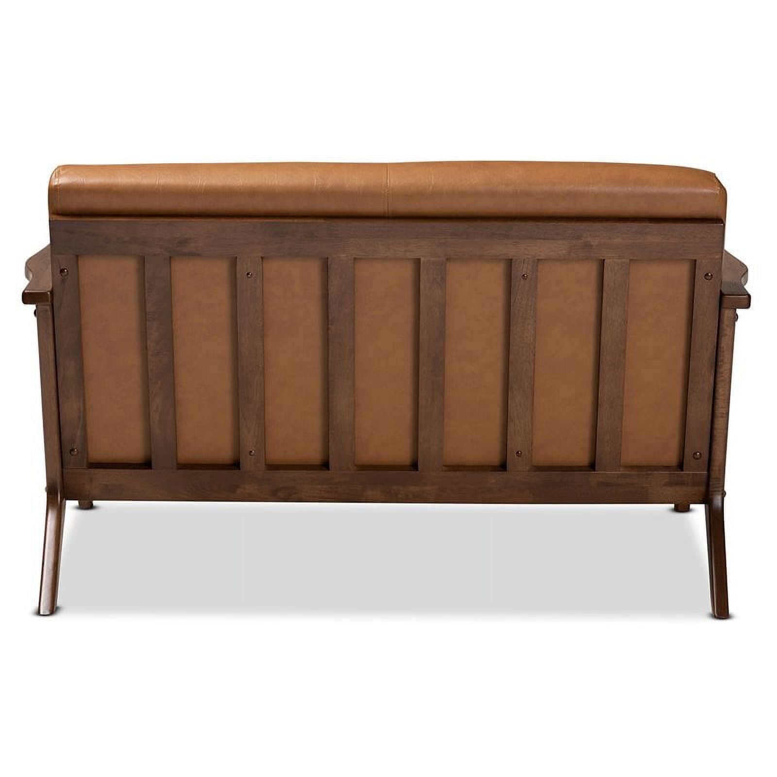 Walnut Brown/Tan Wood Faux Leather Loveseat R7179