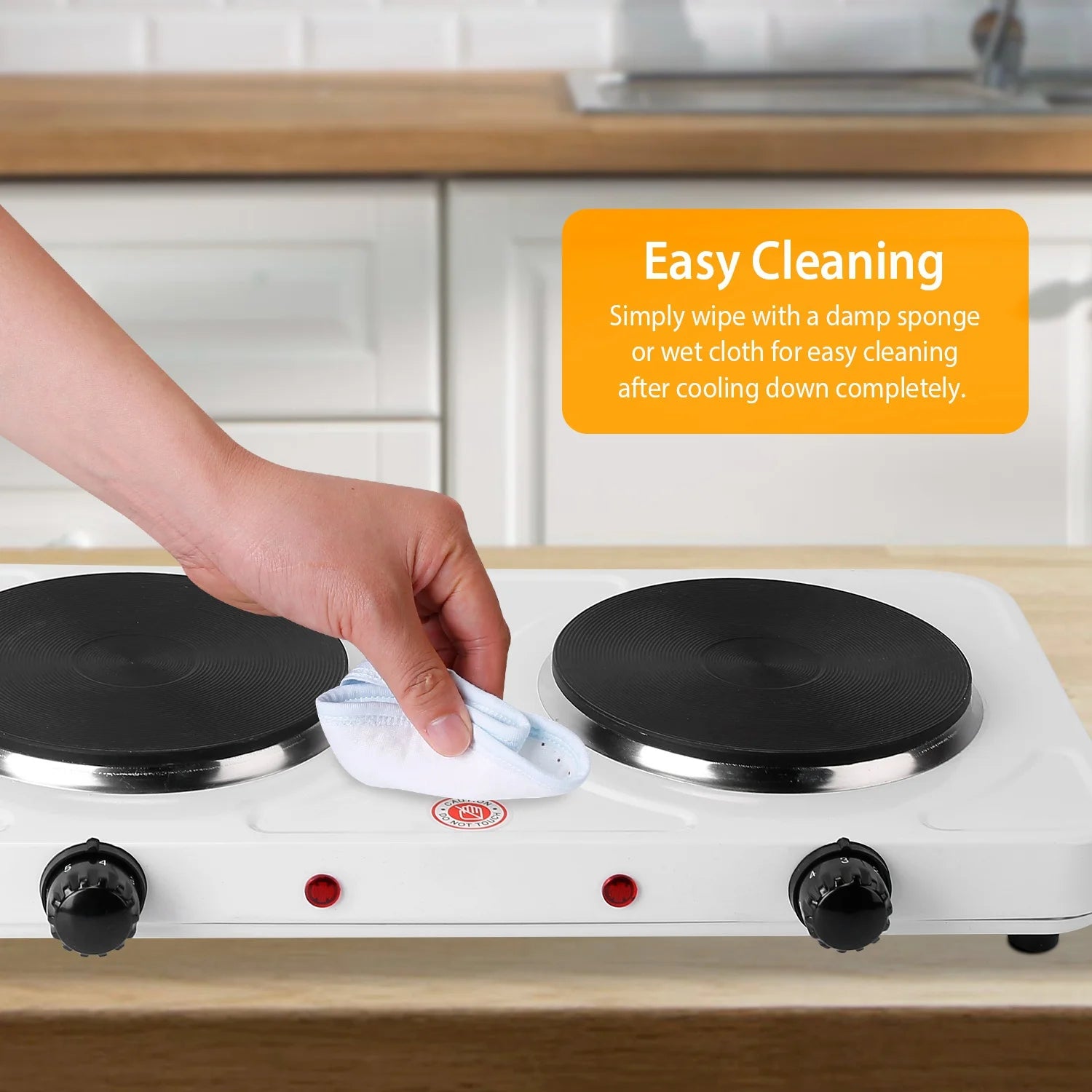Electric Double Burner Portable Cooktop Countertop Dual Flat Burner Hot Plate Kitchen Cooker Stove with 5 Gear Temperature Control C8304