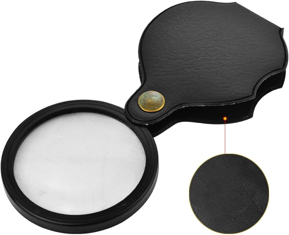 Mini Pocket Magnifying Glass Folding Loupe with Leather Pouch (Black) 60mm Q2134