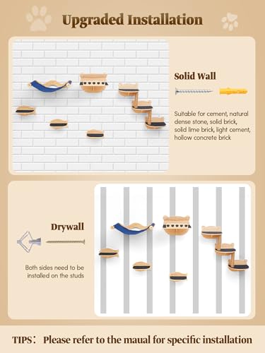 Cat Wall Shelves Set with Hammock Perches Sisal Scratching Post O240078