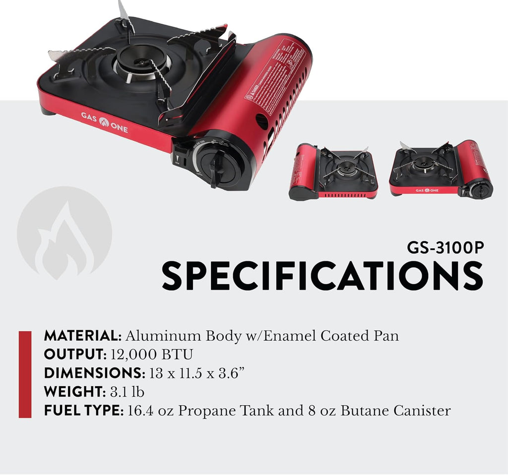 12,000 BTU Propane or Butane Portable Dual Fuel Camping Stove with Carrying Case R154