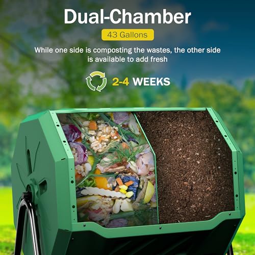 43 Gallon Dual Chamber Compost Tumbler Bin Black A709