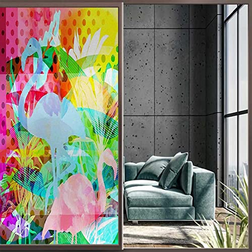 Window Privacy Film One Way Flamingo Colorful Glass Sticker Static Stickers Removable, 23.6 in by 78.7 in C3394
