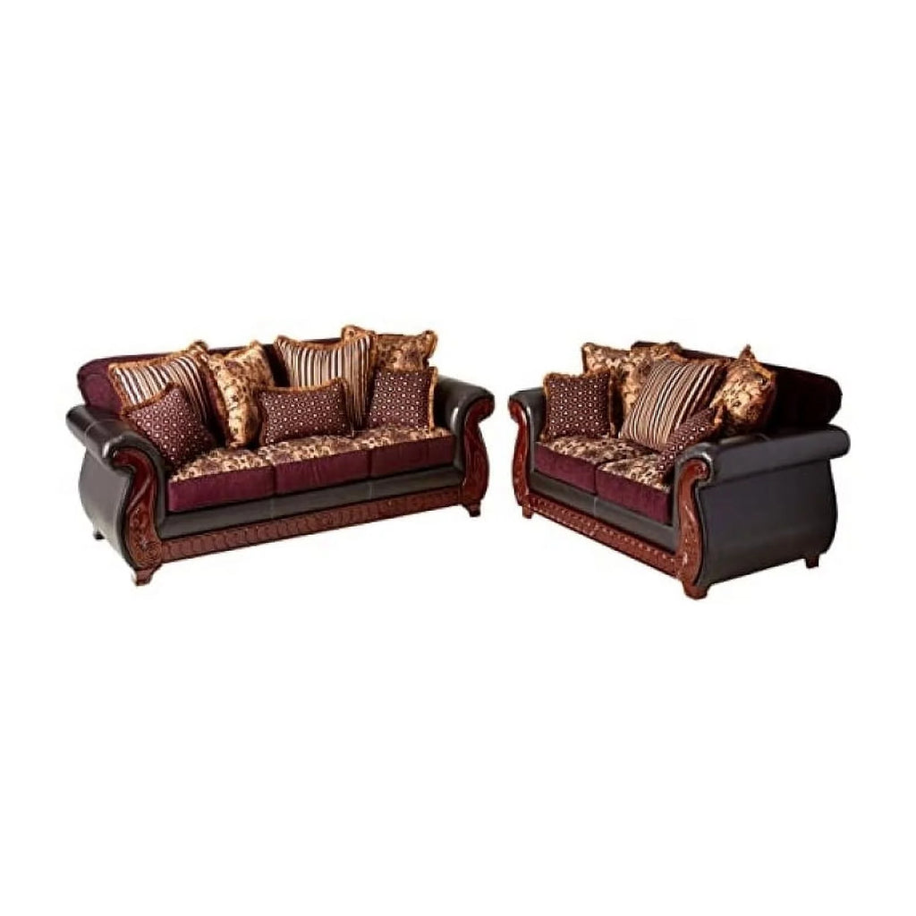 Burgundy Red Faux Leather 2-Piece Sofa Set G341589