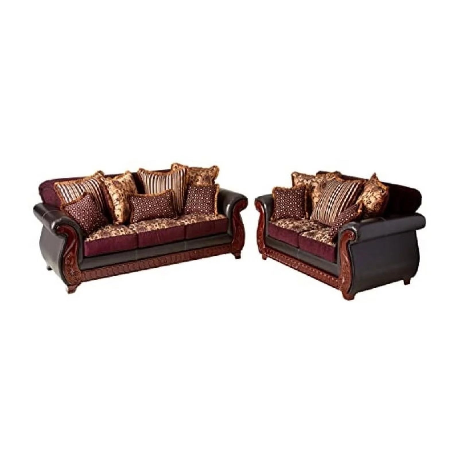 Burgundy Red Faux Leather 2-Piece Sofa Set G341589